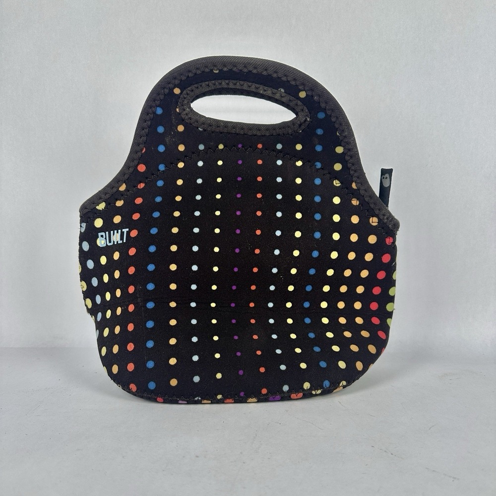Built Polka Dot Neoprene Lunch Tote Insulated Bag Black Multicolor Dots